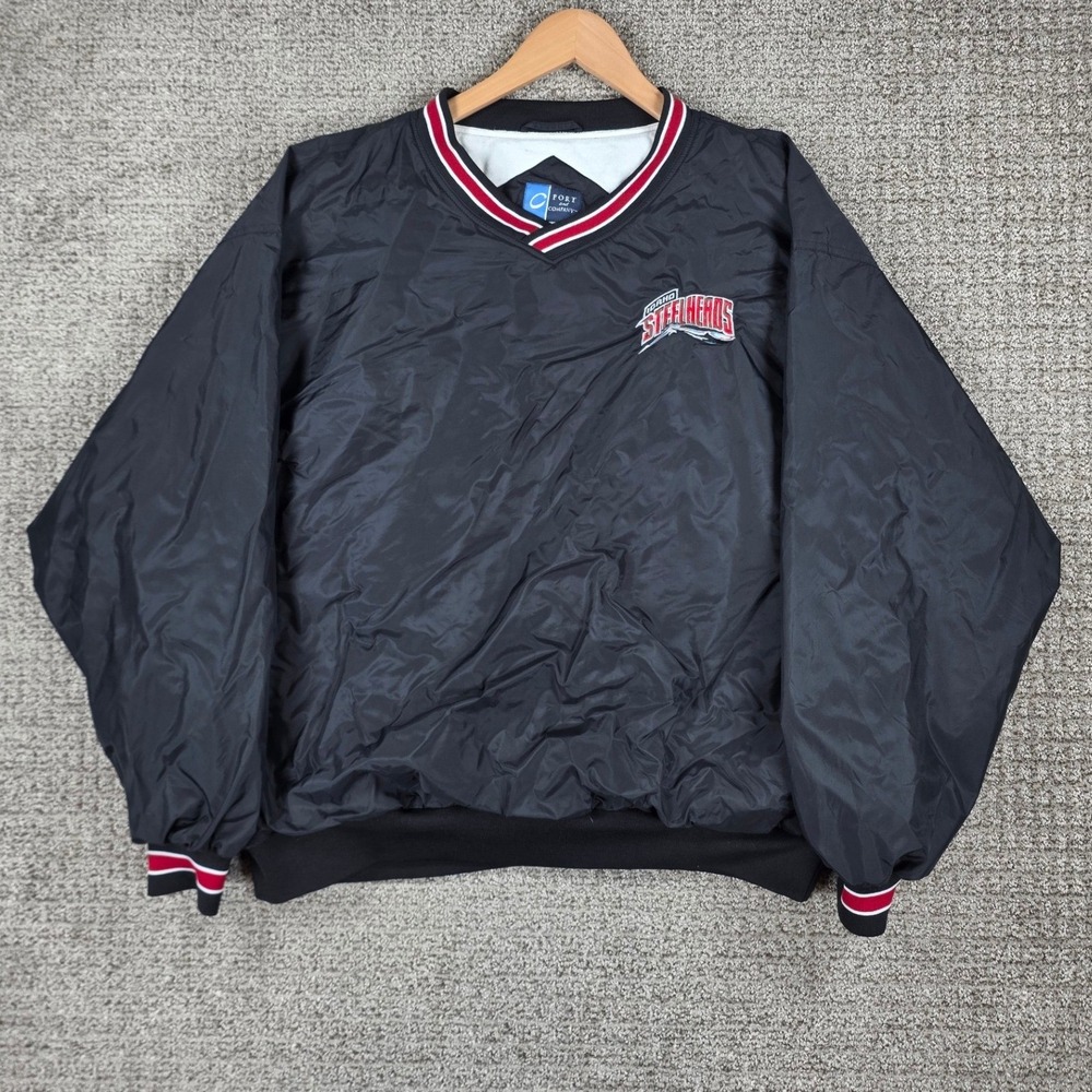 Vintage Idaho Steelheads Mens XL Windbreaker Pullover Jacket Black V Neck
